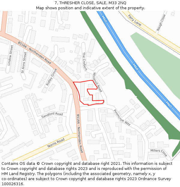 7, THRESHER CLOSE, SALE, M33 2NQ: Location map and indicative extent of plot