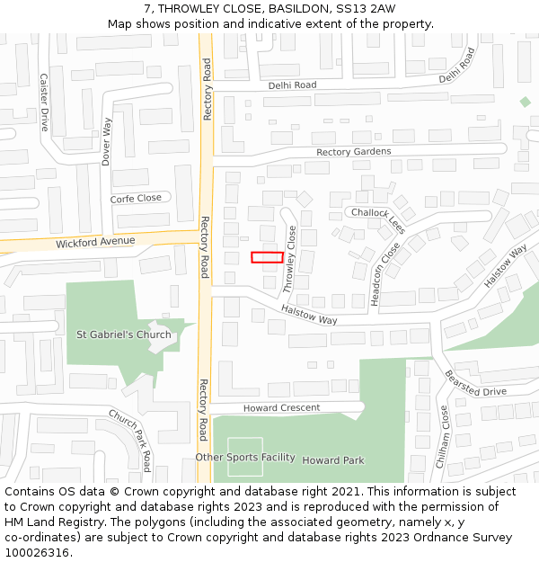 7, THROWLEY CLOSE, BASILDON, SS13 2AW: Location map and indicative extent of plot