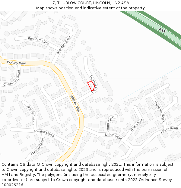 7, THURLOW COURT, LINCOLN, LN2 4SA: Location map and indicative extent of plot