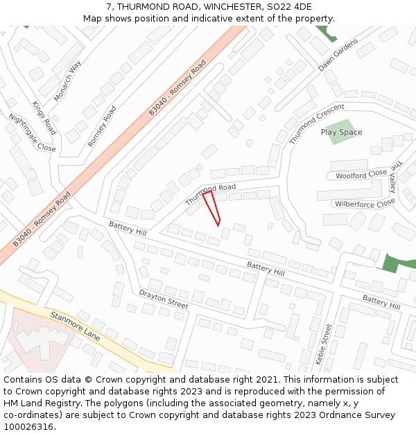 7, THURMOND ROAD, WINCHESTER, SO22 4DE: Location map and indicative extent of plot