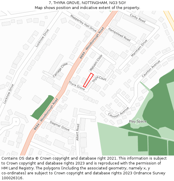 7, THYRA GROVE, NOTTINGHAM, NG3 5GY: Location map and indicative extent of plot