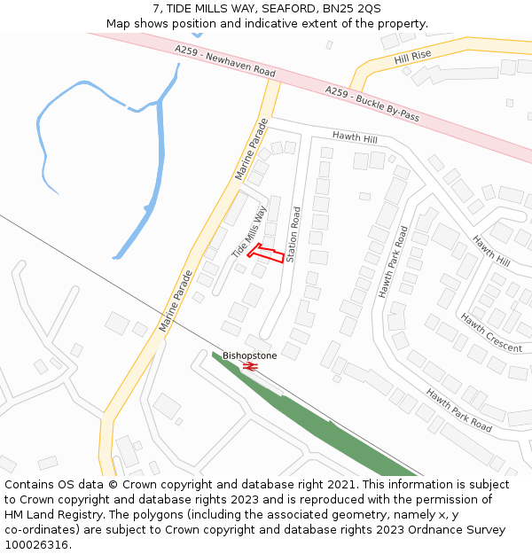 7, TIDE MILLS WAY, SEAFORD, BN25 2QS: Location map and indicative extent of plot