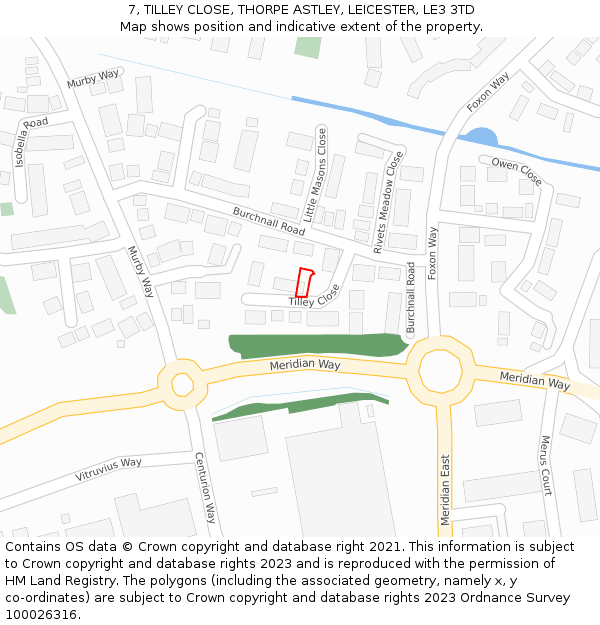 7, TILLEY CLOSE, THORPE ASTLEY, LEICESTER, LE3 3TD: Location map and indicative extent of plot