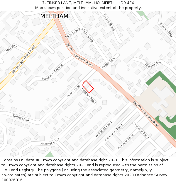 7, TINKER LANE, MELTHAM, HOLMFIRTH, HD9 4EX: Location map and indicative extent of plot