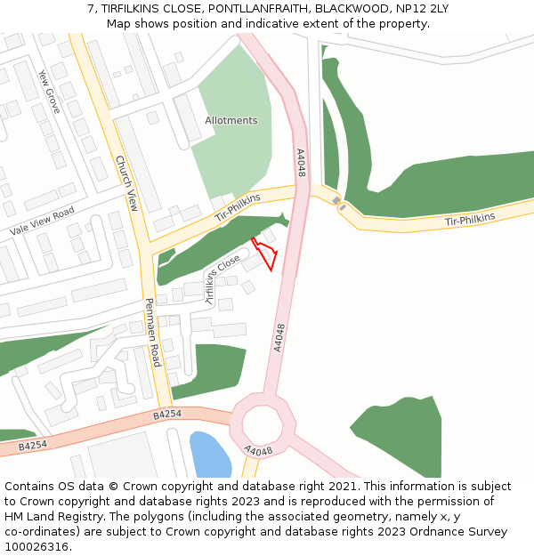 7, TIRFILKINS CLOSE, PONTLLANFRAITH, BLACKWOOD, NP12 2LY: Location map and indicative extent of plot