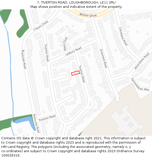 7, TIVERTON ROAD, LOUGHBOROUGH, LE11 2RU: Location map and indicative extent of plot