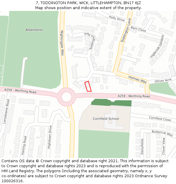 7, TODDINGTON PARK, WICK, LITTLEHAMPTON, BN17 6JZ: Location map and indicative extent of plot