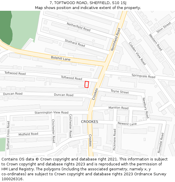 7, TOFTWOOD ROAD, SHEFFIELD, S10 1SJ: Location map and indicative extent of plot