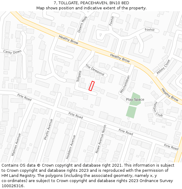 7, TOLLGATE, PEACEHAVEN, BN10 8ED: Location map and indicative extent of plot