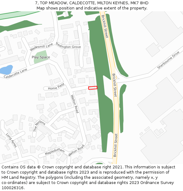 7, TOP MEADOW, CALDECOTTE, MILTON KEYNES, MK7 8HD: Location map and indicative extent of plot