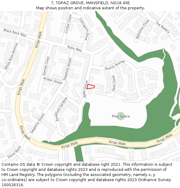 7, TOPAZ GROVE, MANSFIELD, NG18 4XE: Location map and indicative extent of plot