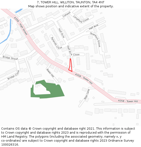 7, TOWER HILL, WILLITON, TAUNTON, TA4 4NT: Location map and indicative extent of plot