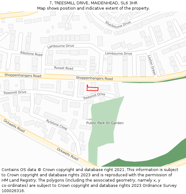 7, TREESMILL DRIVE, MAIDENHEAD, SL6 3HR: Location map and indicative extent of plot