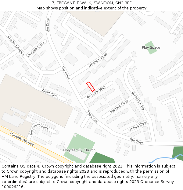 7, TREGANTLE WALK, SWINDON, SN3 3PF: Location map and indicative extent of plot