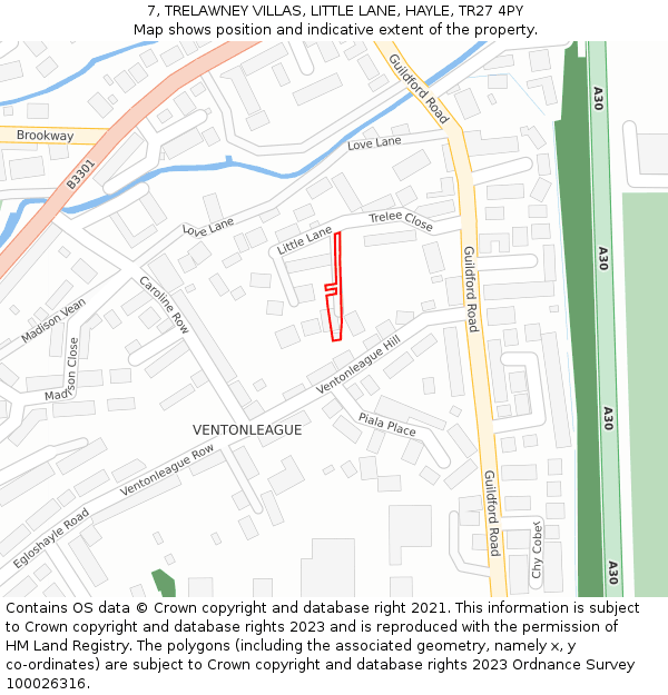 7, TRELAWNEY VILLAS, LITTLE LANE, HAYLE, TR27 4PY: Location map and indicative extent of plot