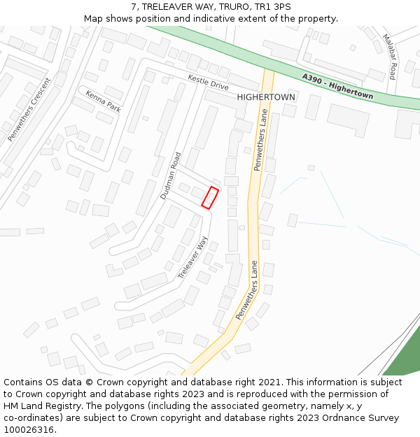 7, TRELEAVER WAY, TRURO, TR1 3PS: Location map and indicative extent of plot