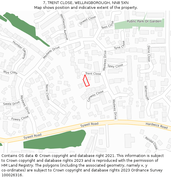 7, TRENT CLOSE, WELLINGBOROUGH, NN8 5XN: Location map and indicative extent of plot