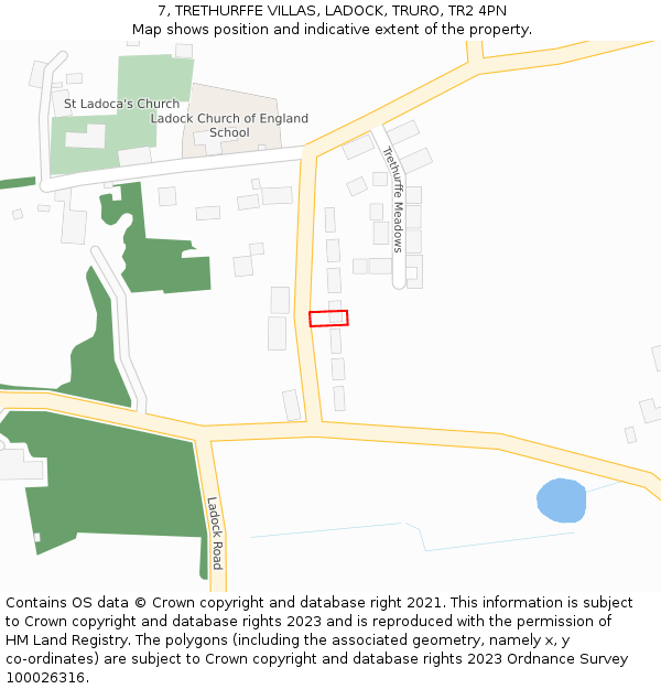 7, TRETHURFFE VILLAS, LADOCK, TRURO, TR2 4PN: Location map and indicative extent of plot