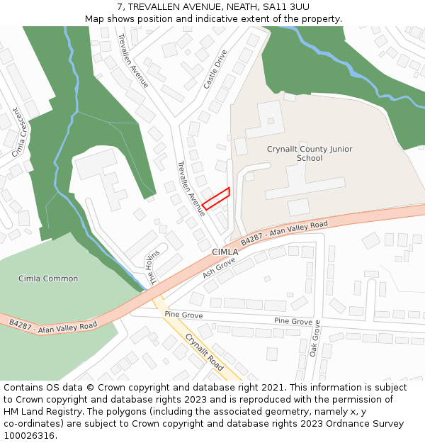 7, TREVALLEN AVENUE, NEATH, SA11 3UU: Location map and indicative extent of plot