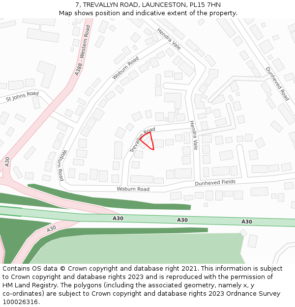 7, TREVALLYN ROAD, LAUNCESTON, PL15 7HN: Location map and indicative extent of plot