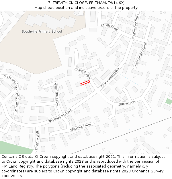 7, TREVITHICK CLOSE, FELTHAM, TW14 9XJ: Location map and indicative extent of plot
