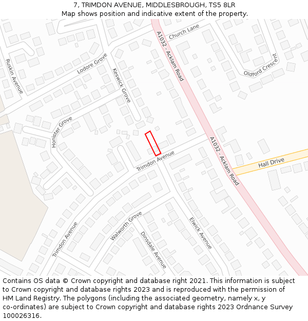 7, TRIMDON AVENUE, MIDDLESBROUGH, TS5 8LR: Location map and indicative extent of plot