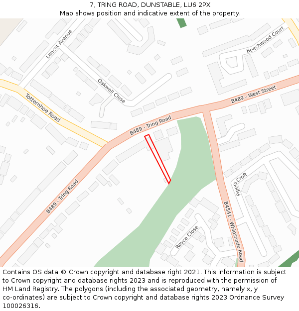 7, TRING ROAD, DUNSTABLE, LU6 2PX: Location map and indicative extent of plot