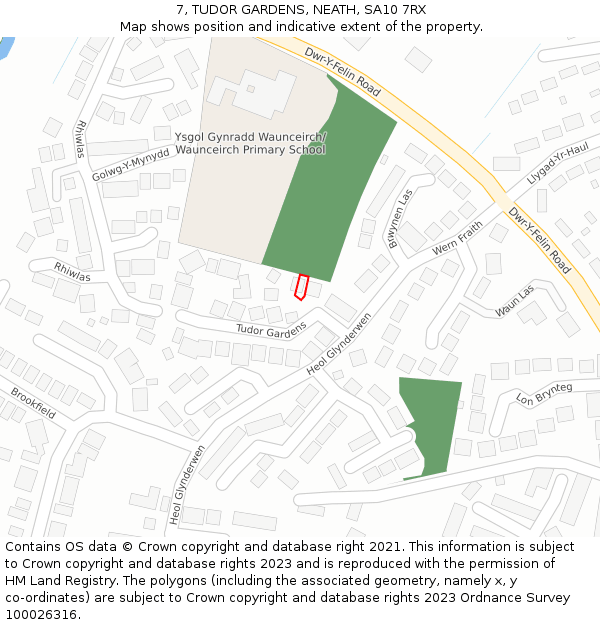 7, TUDOR GARDENS, NEATH, SA10 7RX: Location map and indicative extent of plot