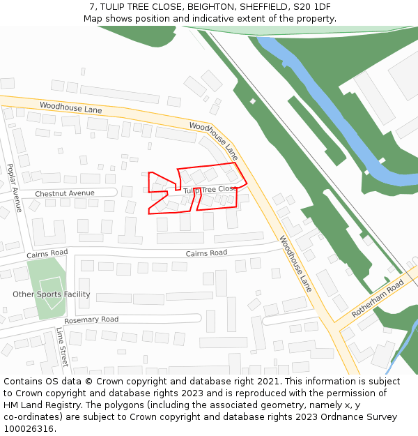 7, TULIP TREE CLOSE, BEIGHTON, SHEFFIELD, S20 1DF: Location map and indicative extent of plot