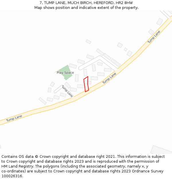 7, TUMP LANE, MUCH BIRCH, HEREFORD, HR2 8HW: Location map and indicative extent of plot