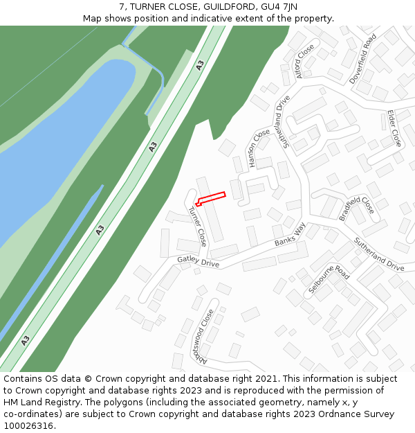 7, TURNER CLOSE, GUILDFORD, GU4 7JN: Location map and indicative extent of plot