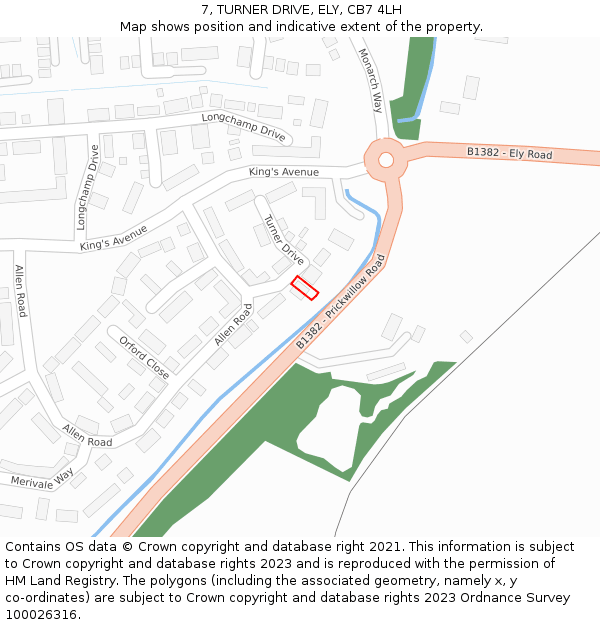 7, TURNER DRIVE, ELY, CB7 4LH: Location map and indicative extent of plot