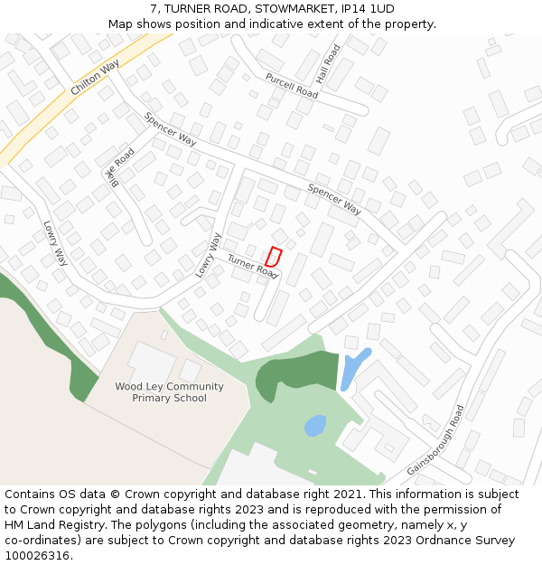 7, TURNER ROAD, STOWMARKET, IP14 1UD: Location map and indicative extent of plot