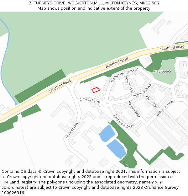 7, TURNEYS DRIVE, WOLVERTON MILL, MILTON KEYNES, MK12 5GY: Location map and indicative extent of plot