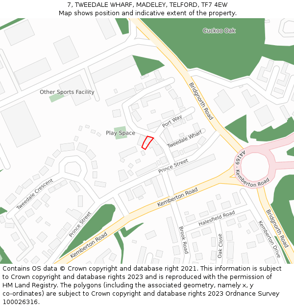 7, TWEEDALE WHARF, MADELEY, TELFORD, TF7 4EW: Location map and indicative extent of plot