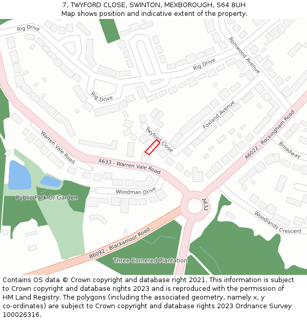 7, TWYFORD CLOSE, SWINTON, MEXBOROUGH, S64 8UH: Location map and indicative extent of plot