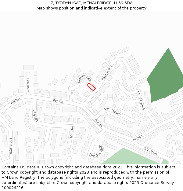 7, TYDDYN ISAF, MENAI BRIDGE, LL59 5DA: Location map and indicative extent of plot