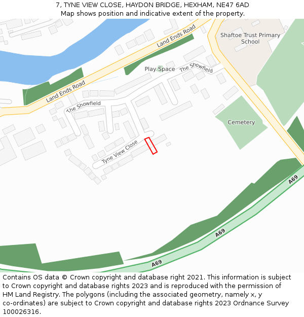 7, TYNE VIEW CLOSE, HAYDON BRIDGE, HEXHAM, NE47 6AD: Location map and indicative extent of plot