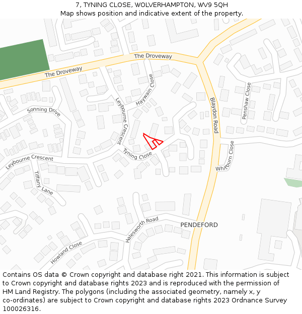 7, TYNING CLOSE, WOLVERHAMPTON, WV9 5QH: Location map and indicative extent of plot