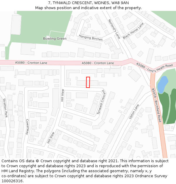 7, TYNWALD CRESCENT, WIDNES, WA8 9AN: Location map and indicative extent of plot