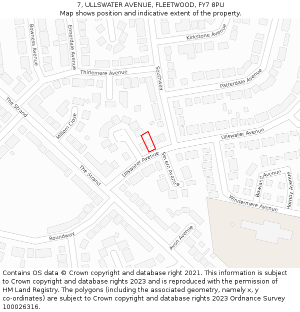 7, ULLSWATER AVENUE, FLEETWOOD, FY7 8PU: Location map and indicative extent of plot