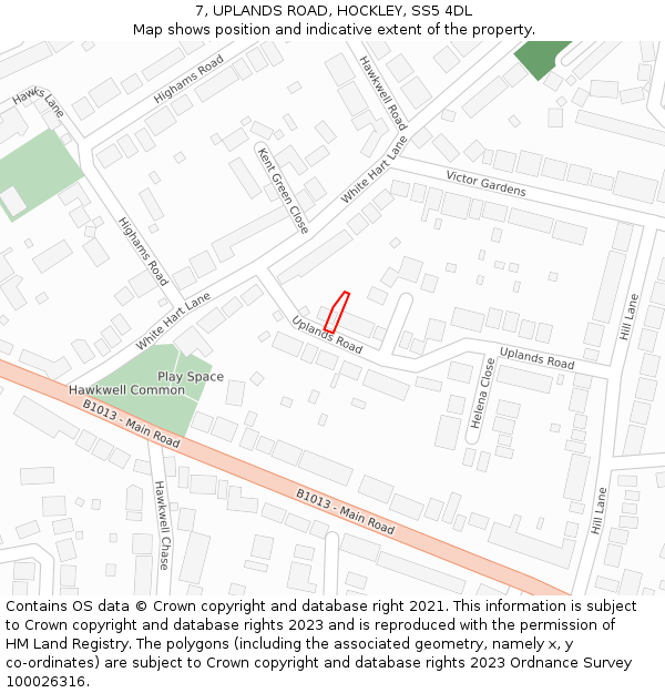 7, UPLANDS ROAD, HOCKLEY, SS5 4DL: Location map and indicative extent of plot