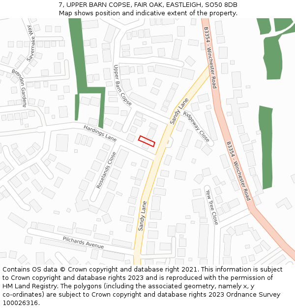 7, UPPER BARN COPSE, FAIR OAK, EASTLEIGH, SO50 8DB: Location map and indicative extent of plot