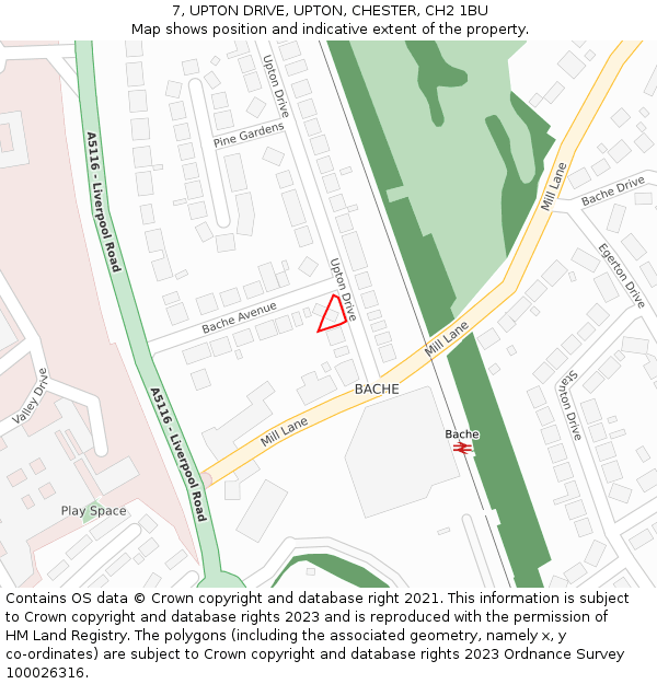 7, UPTON DRIVE, UPTON, CHESTER, CH2 1BU: Location map and indicative extent of plot