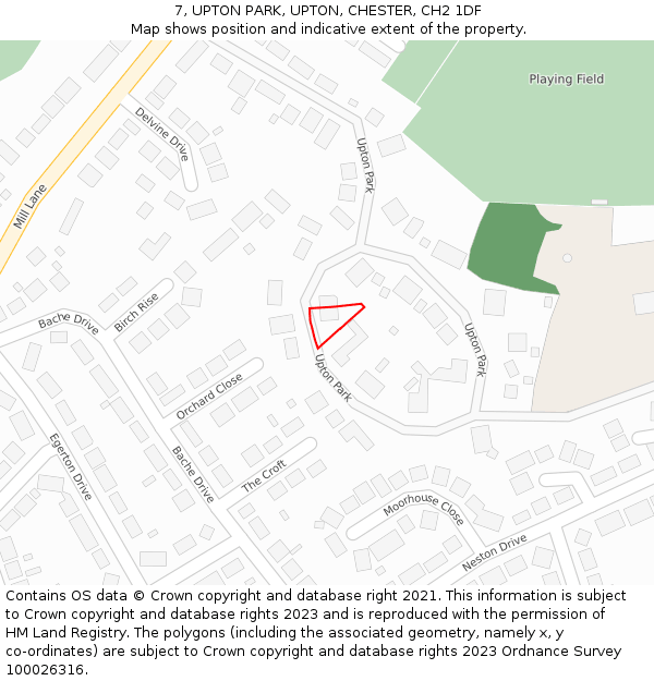 7, UPTON PARK, UPTON, CHESTER, CH2 1DF: Location map and indicative extent of plot