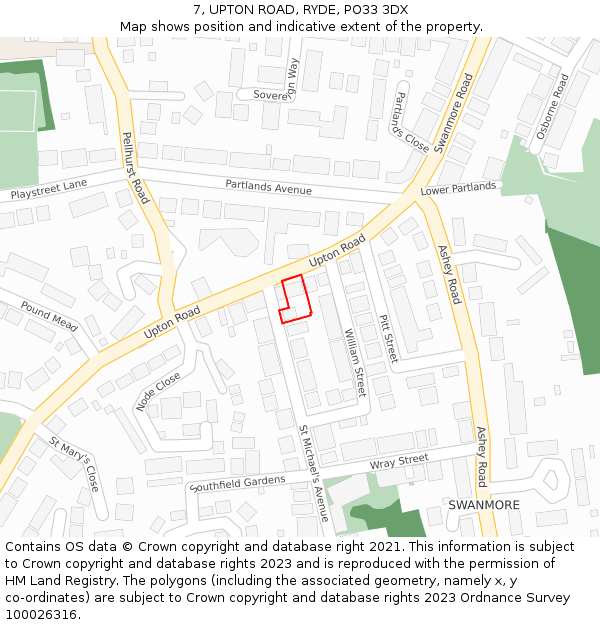 7, UPTON ROAD, RYDE, PO33 3DX: Location map and indicative extent of plot