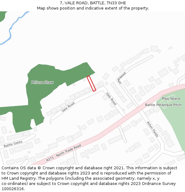 7, VALE ROAD, BATTLE, TN33 0HE: Location map and indicative extent of plot