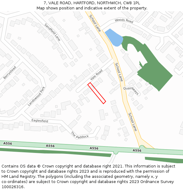 7, VALE ROAD, HARTFORD, NORTHWICH, CW8 1PL: Location map and indicative extent of plot