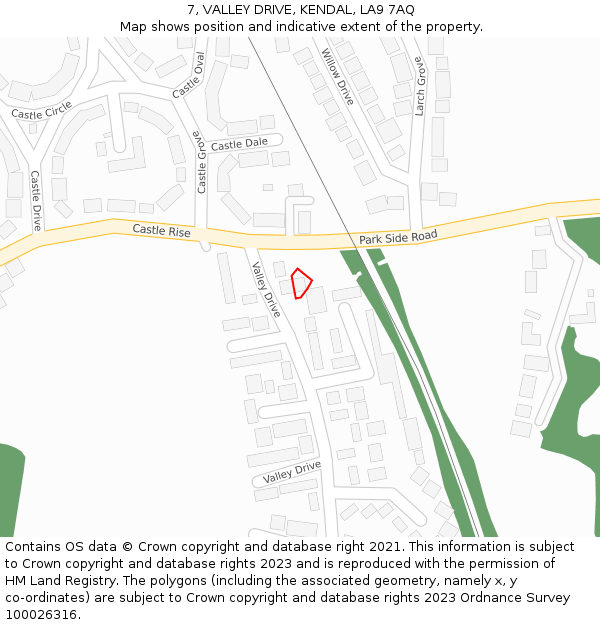 7, VALLEY DRIVE, KENDAL, LA9 7AQ: Location map and indicative extent of plot