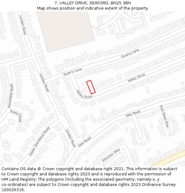 7, VALLEY DRIVE, SEAFORD, BN25 3BN: Location map and indicative extent of plot